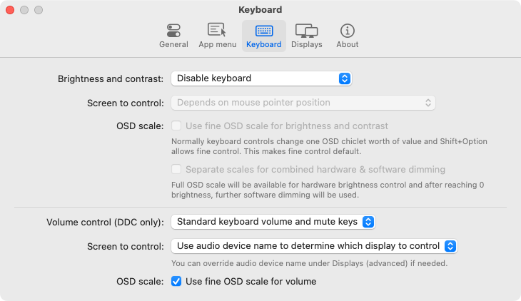 Screenshot: MonitorControl: Preferences: Keyboard